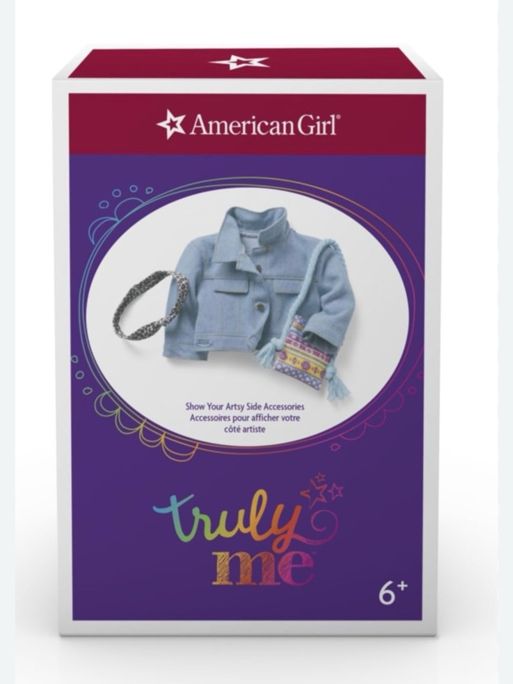 American Girl Light Blue Jacket with Multicolor Bag and Gray Headband